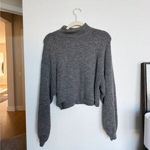 Free People Gray Cropped Mock Neck Alpaca Wool Blend Sweater XS